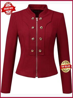 Vintage Steampunk Crop Zip Up Blazer Jacket Double Breasted Button